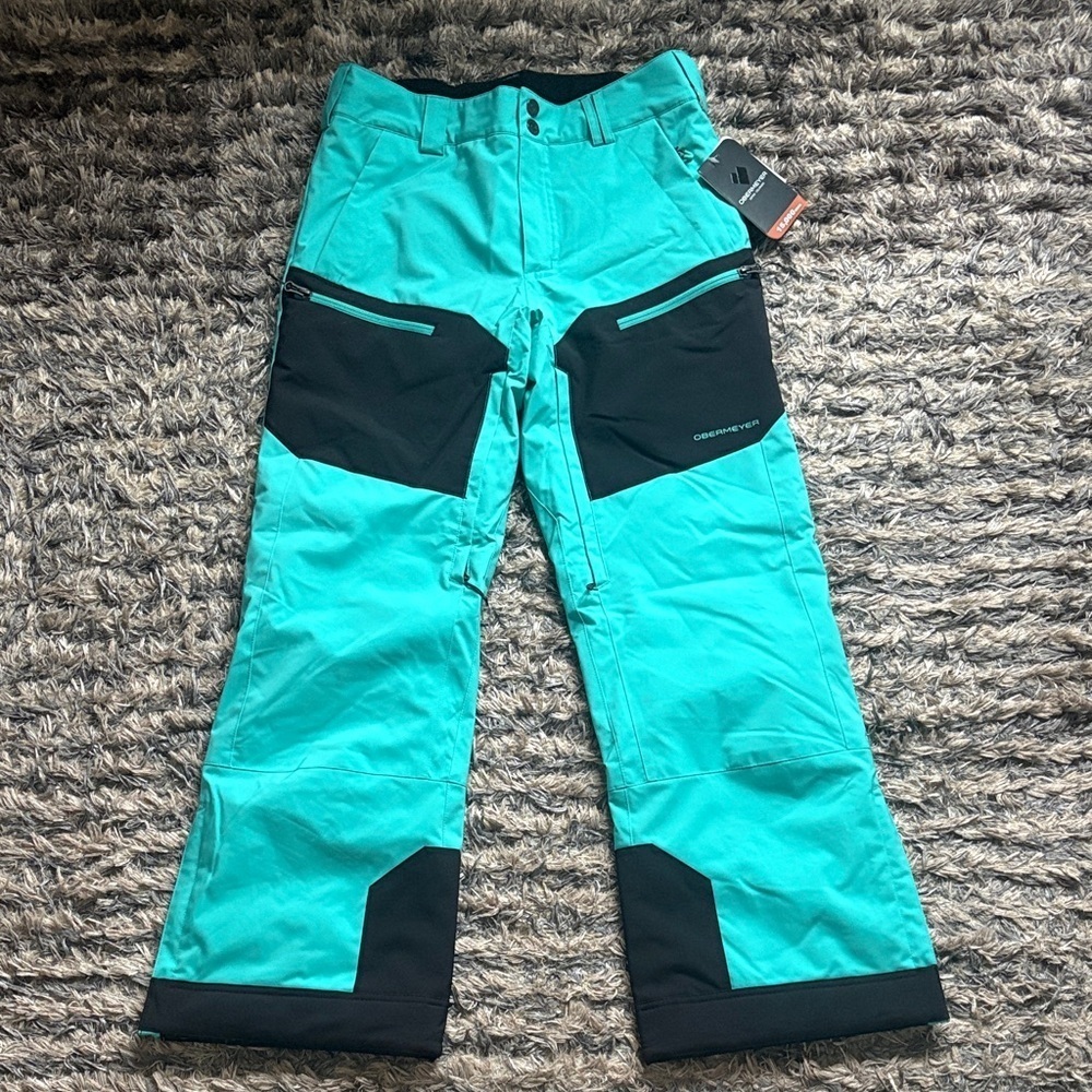 NWT Obermeyer Aqua and Black Snow Pants Teen Boys XL